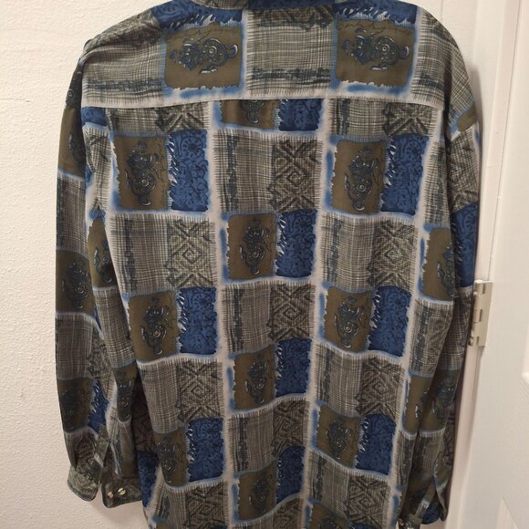 Selected By Kelin Collection Vintage Mens XL Long Sleeve Shirt Blue Brown Tan - Picture 2 of 8